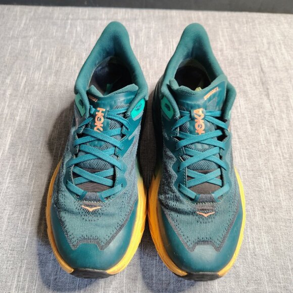 Hoka One One Teal and Yellow Athletic Shoes - Picture 3 of 11